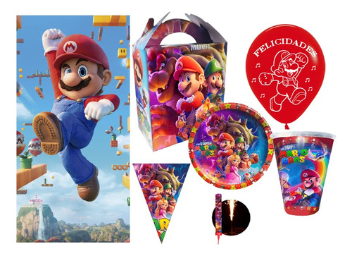 Mario Bros Nintendo Kit De Fiesta 50 Niños Dulceros Platos