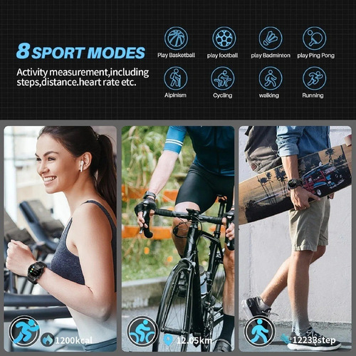 Imagen 5 de 8 de Smartwach Para Mujer Y Hombres, Reloj Inteligente Bluetooth