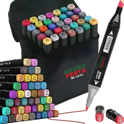 Canetinha Marcadores Profissional 36 Cores Permanente Grossa Fina...