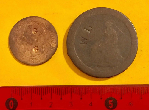 Moneda 1797 Gran Bretaña 2 Pences + 5 Centésimo Francia 1855 (Usado)