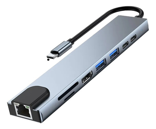 Hub Usb C Adaptador Multipuerto Hdmi Rj45 Pd 8 En 1 Mac Win