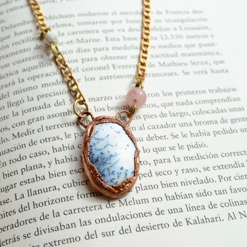 Collar De Piedras Agata, Cuarzo Rosa Y Coral Blanco, Cod1