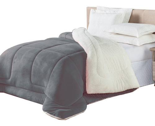 Coberdrom Casal Edredom Sherpa Dupla Face 2,40m X 2,20m Frio Cor Cinza Armazem Dos Enxovais
