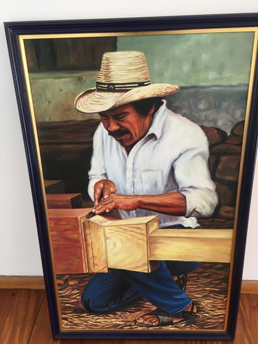 Pintura Original Enmarcada Cuadro Carpintero De P. Maldonado