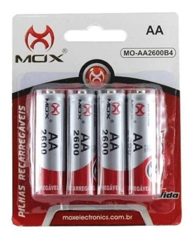 4 Pilhas Aa Mox 2600mah Recarregável Original Top