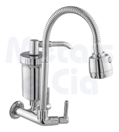Imagem 2 de 9 de Torneira Com Filtro Gourmet Pia Cozinha De Parede Metal Inox