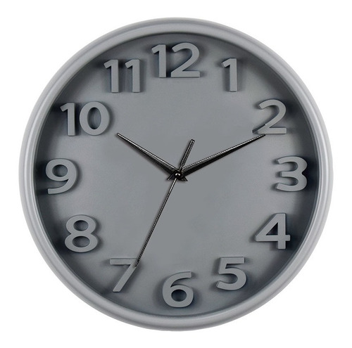 Imagen 2 de 3 de Reloj De Pared Gris Numeros En Relieve Con Vidrio 26cm