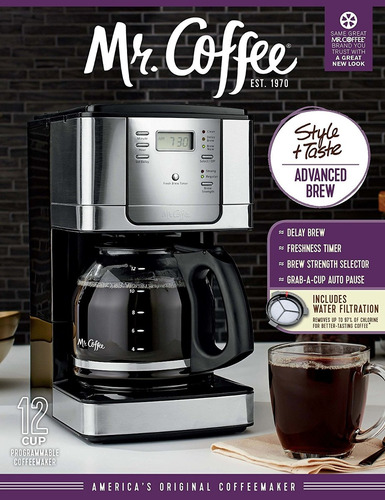 Mr. Coffee 12 Tazas Cafetera Programable, Acero Inoxidable
