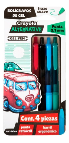 4 Boligrafos Gel Alternative Retractil Punto 0.7mm Crayola Tinta Colores Exterior Color De La Tinta