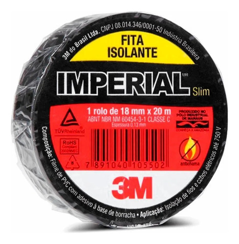 Kit 50 Fita Isolante 3m Imperial Slim 18mm X 20 Metros