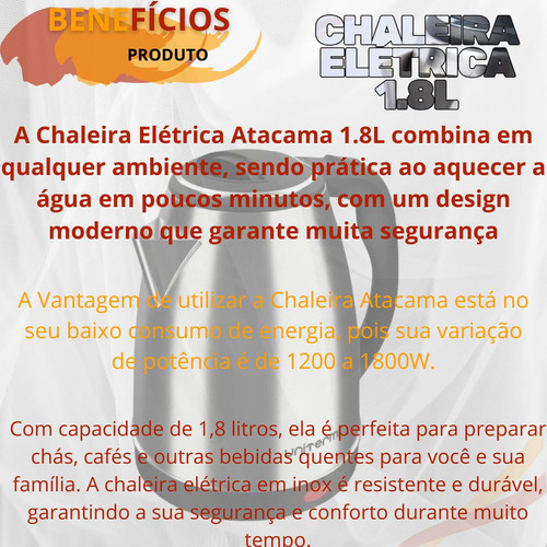 Chaleira Elétrica Unitermi Atacama Prata 127v 1,8l Jarra