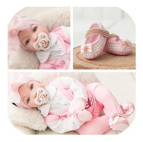 Imagem 2 de 4 de Bebe Estilo Reborn Verdade Menina - 16 Itens + Manta