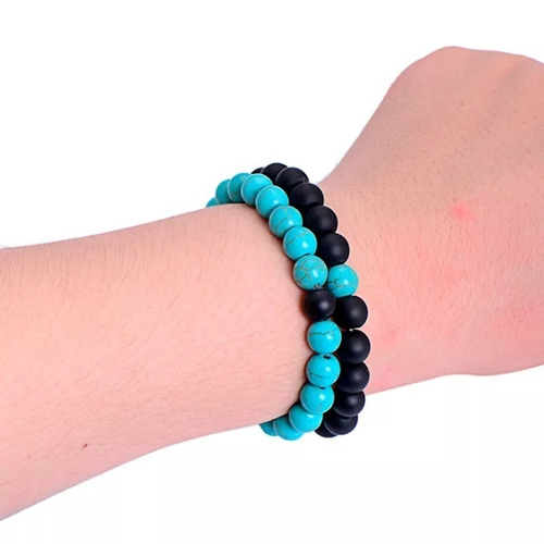 Kit 2 Pulseiras De Bolinhas Masculinas Ônix Quartzo Turquesa