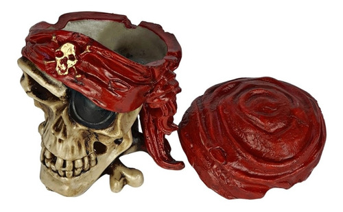 Cinzeiro Caveira Pirata Tampa Skull Crânio Decorativo Resina