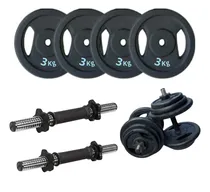 Comprar Discos Pesas + Manubrios Pvc Circular Hierro Set Pack 12 Kg