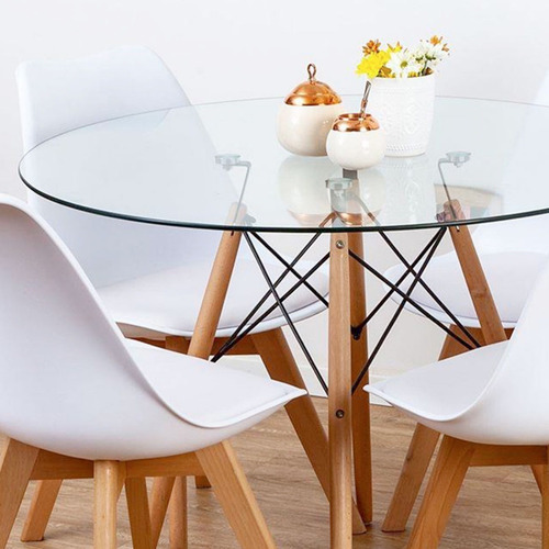 Mesa De Comedor Redonda De Vidrio Pata Madera - Eames 100cm