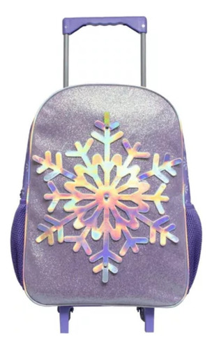 Mochila Infantil Com Rodinha Snowy Estojo E Lancheira Cor Lilás Desenho Do Tecido Lisa Gliter