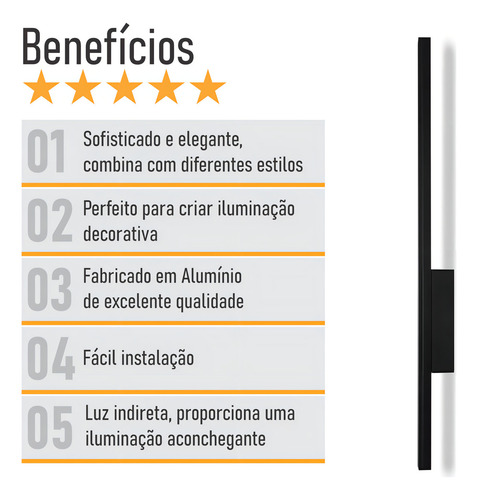 Arandela Traço Frame Linear Reta Led 6w 50cm 6000k Estrutura Preto 110v/220v