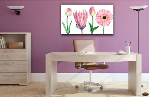 Cuadro Decorativo Flores Tulipán Gerbera Tipo Acuarela 60x40