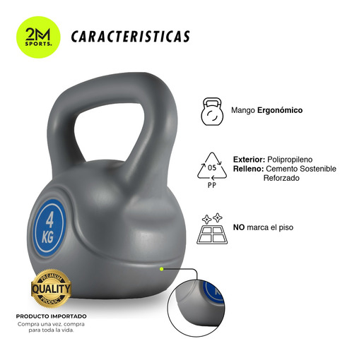 Pesa Rusa Kettlebell 4 Kg Importada Fitness Entrenamiento