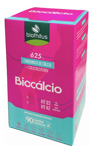 Biocalcio 625mg. + Vit D3, K2 Cálcio 90 Caps. Biofhitus