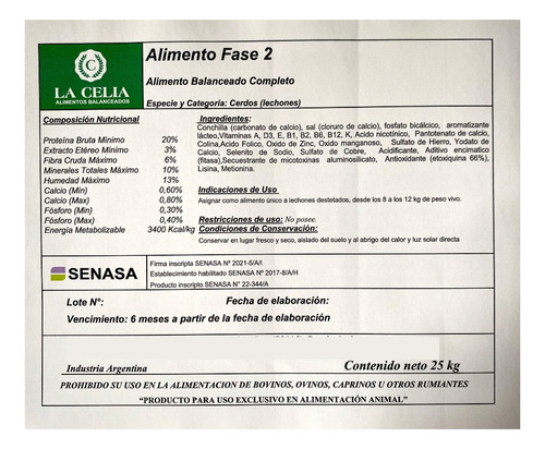Alimento Pelleteado (p/ Lechones De 8 A 10kg) X 25kg. Envíos