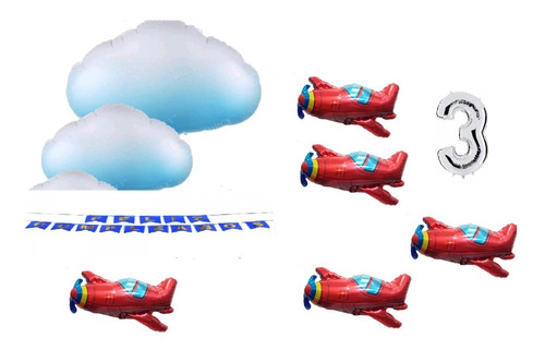 1 Combo 9 Piezas De Aire Nubes Aviones Banderin Numero 