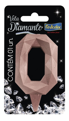 Número 0 - Vela Diamante Rose Gold Para Bolo E Festa