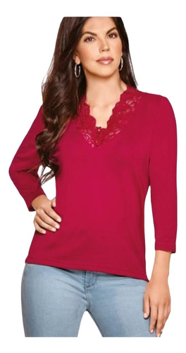 Blusa Para Dama Color Rojo Con Encaje Cklass 989-61