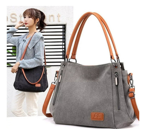 Bolso Bandolera De Mujer En Lona De Algodón Y Piel