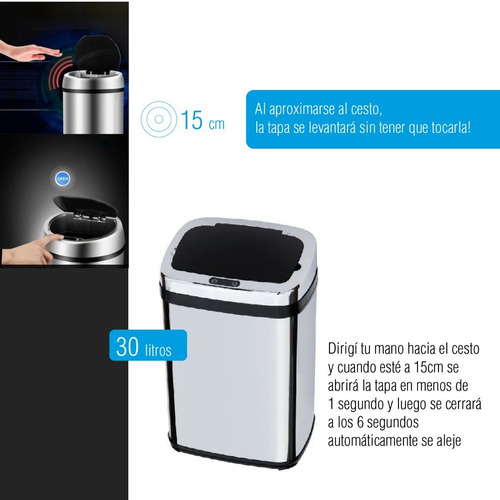 Imagen 3 de 8 de Cesto De Residuos Mio Rectangular Automático 30lts Tbm30lr