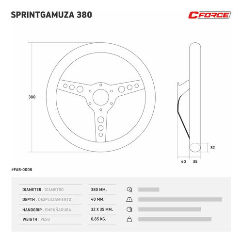 Volante Deportivo Detroit 380 Mm Tapizado Gamuza Collino