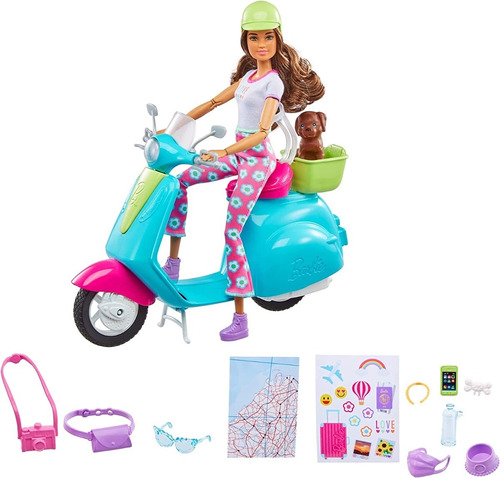 Barbie Fashionistas - Juego De Viaje Scooter Con Cachorros