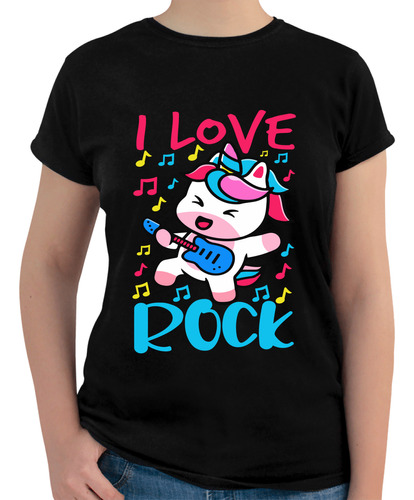 Playera De Mujer Moda Unicornio I Love Rock