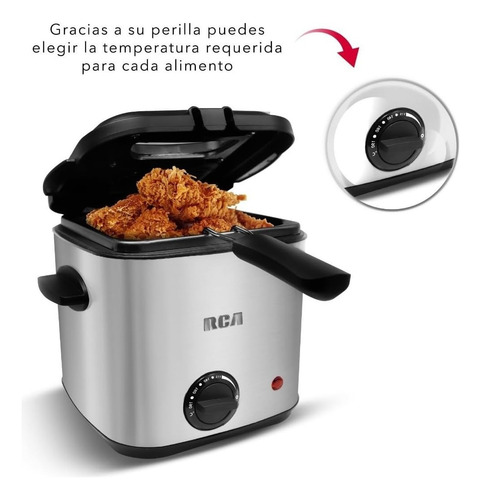 Freidora Acero Inoxidable Tapa Con Ventana 1.5 L Rca Plateado 60