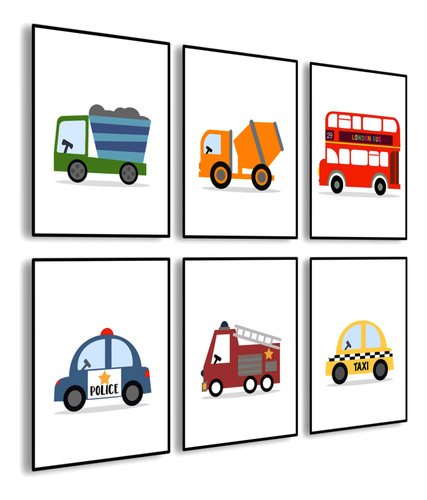 Set  De 6  Cuadros  Infantiles  Vehículos  De Transporte