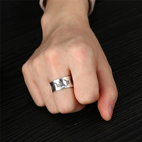 Imagen 3 de 10 de Anillo De Mantras Budista Om Mani Hombre Mujer Plata S999