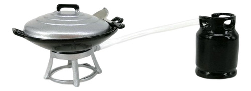 Estufa Negra Móvil Wok En Miniatura Con Tanque De 1/12