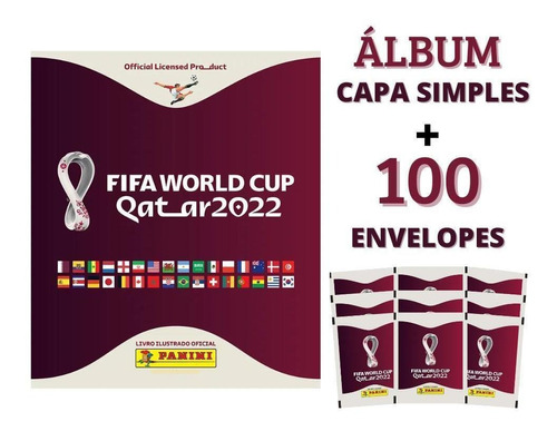 Album Copa 2022 Qatar + 100 Envelopes Figurinhas Panini