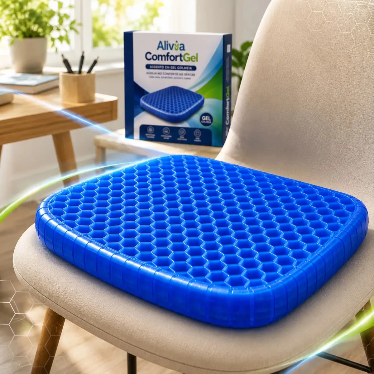 Almofada Assento Egg Da Jcanova Store - Hemorroida Ortopédico Cóccix Pós-parto Silicone Cadeira Tratamento Lesão Especial Macia Confortável Banco Carro Dores Azul Favo De Mel