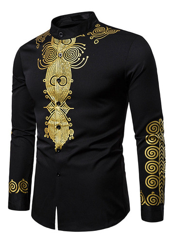 J Hombres Top Casual Totem Print Camisa Estilo Africano Larg