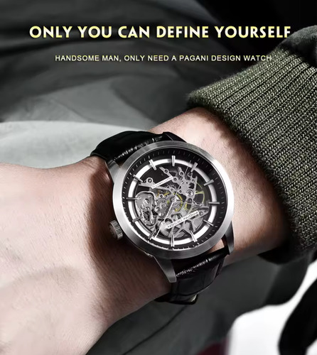 Reloj Mecánico Automático Pagani Design Pd-1638 Gold Black Negro Dorado Oscuro Dorado