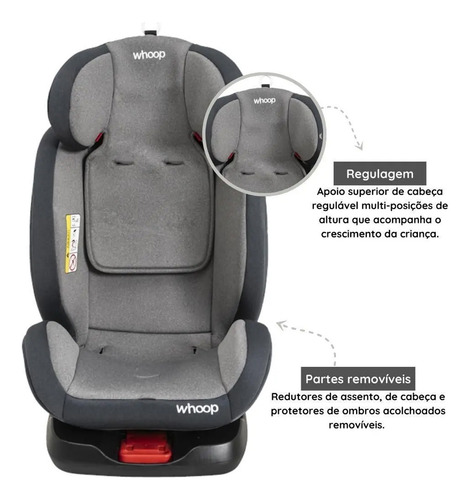 Cadeira Para Carro Kiddo Whoop 360 Isofix Top Tether Cinza