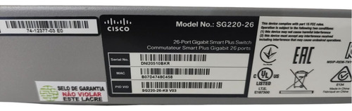 Switch Cisco Sg220-26 Gigabit + 2 Portas Gbiq