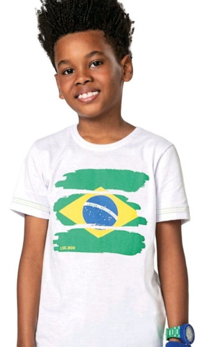 Blusa Luc.boo Branca Bandeira Do Brasil Copa Do Mundo