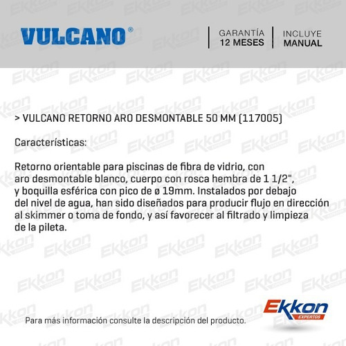Imagen 2 de 8 de Retorno Orientable Vulcano 50mm Aro Desmontable Pileta Fibra