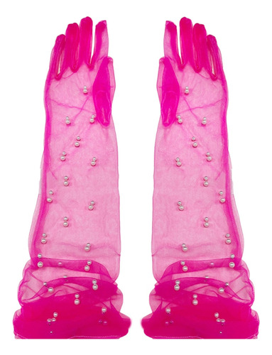 . Guantes De Tul Con Tachuelas Y Perlas For Dedos Completos,