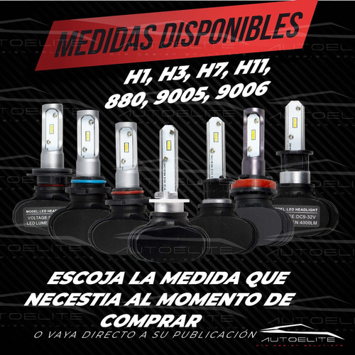 Imagen 2 de 10 de 2 Focos Led H1 H3 H7 H11 880 9005 9006 S1 Csp 8000 Lm Blanco