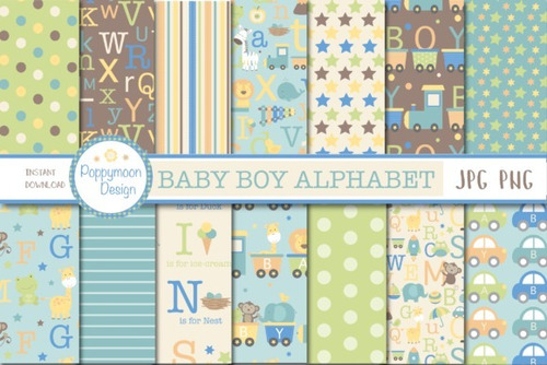 Kit De Papel Digital Baby Shower Letras Alfabeto 1539335