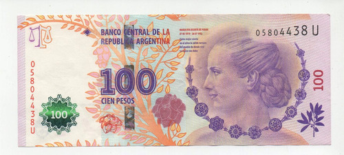 Billete 100 Pesos Evita Serie U Bot. 4327